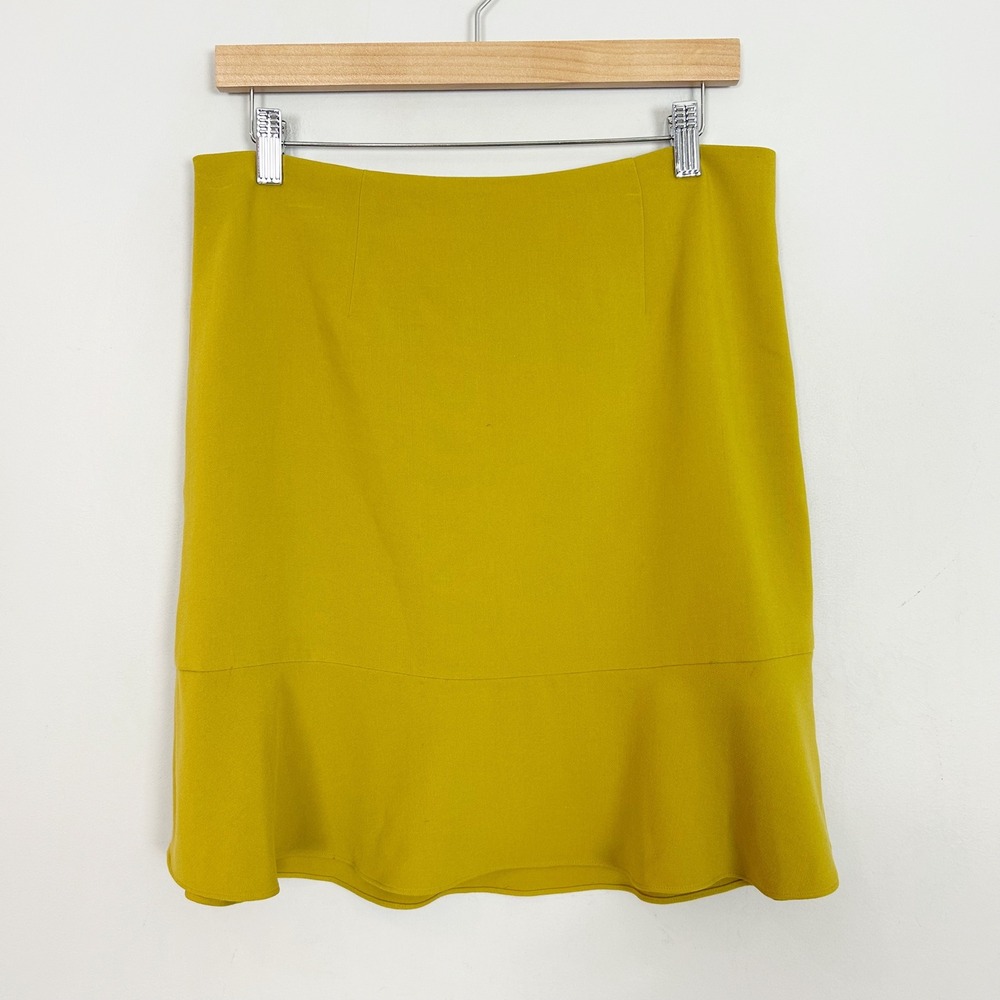 French Connection Short Skirt Chartreuse Ruffle Hem A-line Size 10 Women's